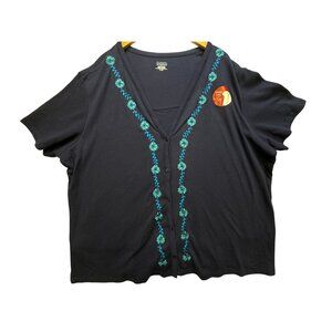 NEW Classic Elements Womens 2 Button Up Cardigan Size 24-26W Navy Embroidered